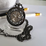 filigree black mechanical pocket fob watch with chain