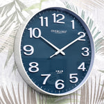 plastic wall clock 350mm glass faceblue white